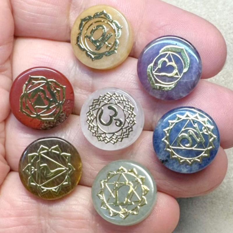 Carved Round Gemstone Chakra Cabochon Set