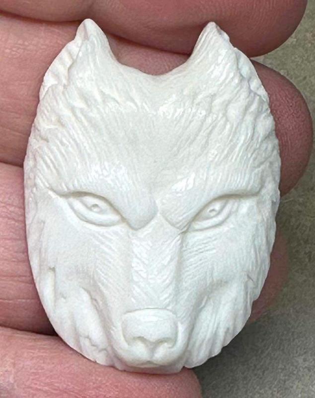 Single Freeform 39x26mm Carved Bone Wolf Face Cabochon