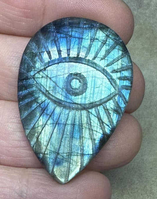 Teardrop 41x28mm Evil Eye Carved Labradorite Cabochon 03