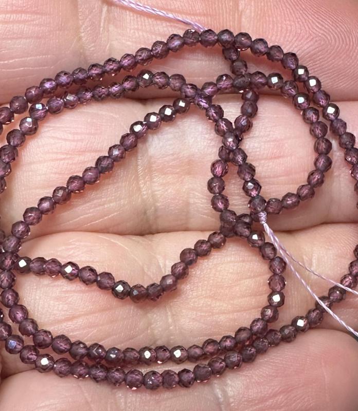 15 inch 2mm Round Faceted Rhodolite Garnet Bead String