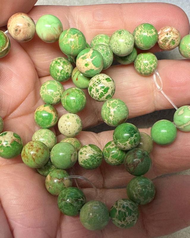 15 inch 8mm Round Green Sea Sediment Jasper Bead String