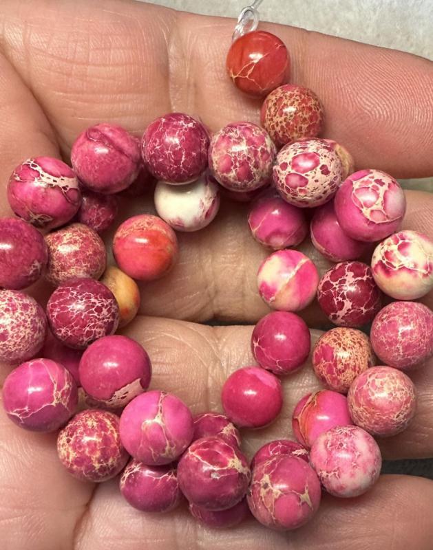 15 inch 8mm Round Pink Sea Sediment Jasper Bead String