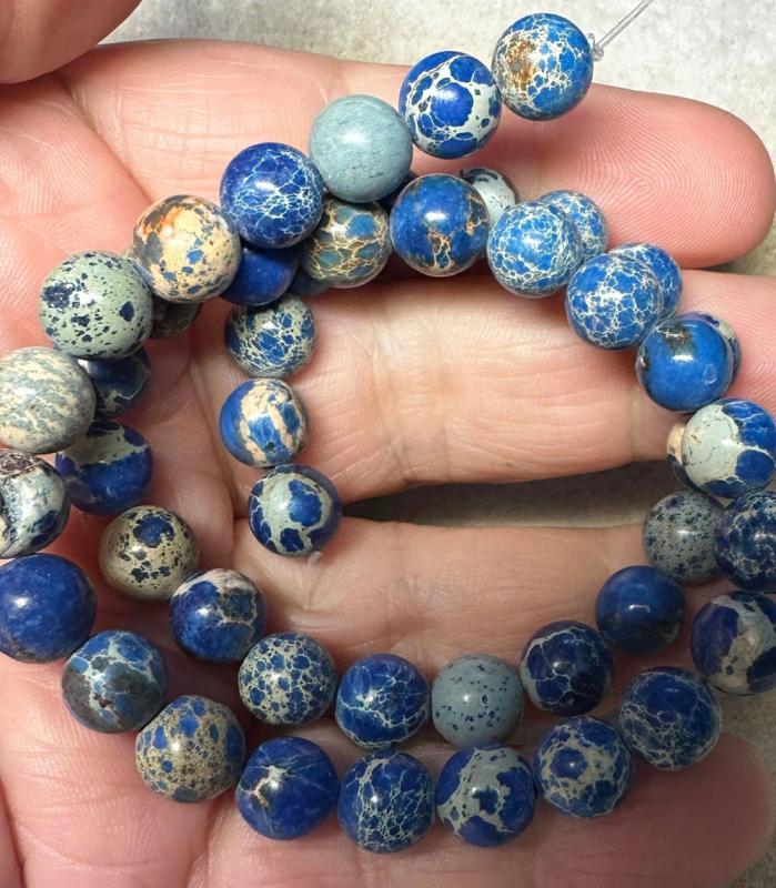 15 inch 8mm Round Blue Sea Sediment Jasper Bead String