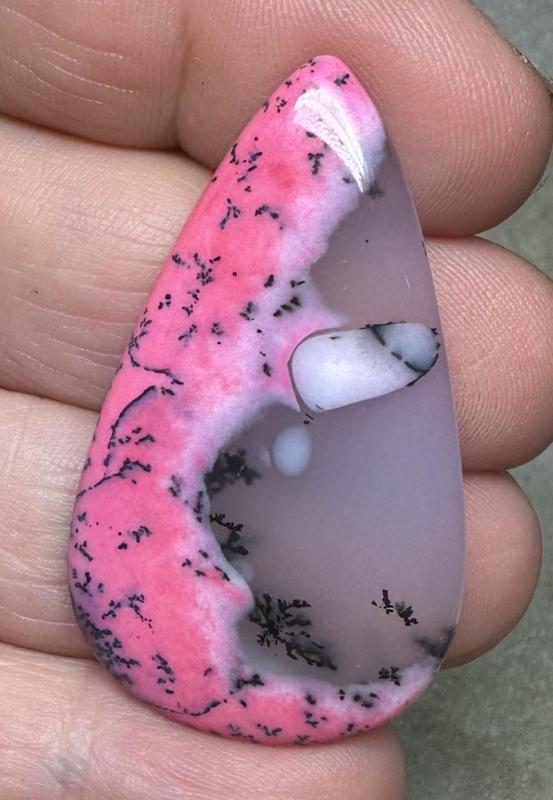 Teardrop 44x26mm Pink Coloured Dendritic Opal Cabochon 56