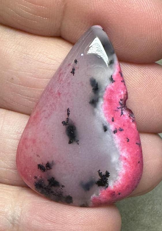 Teardrop 37x26mm Pink Coloured Dendritic Opal Cabochon 57