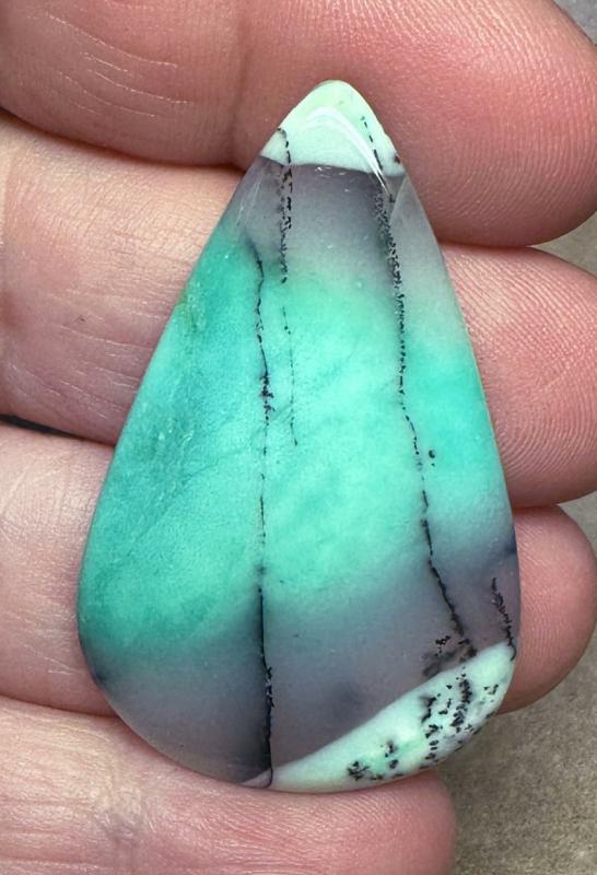 Teardrop 45x28mm Green Coloured Dendritic Opal Cabochon 66