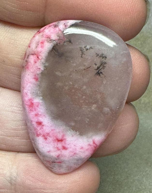 Teardrop 39x26mm Pink Coloured Dendritic Opal Cabochon 75