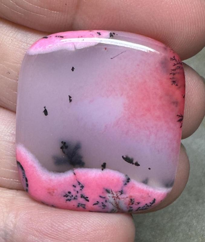 Rectangle 31x28mm Pink Coloured Dendritic Opal Cabochon 78