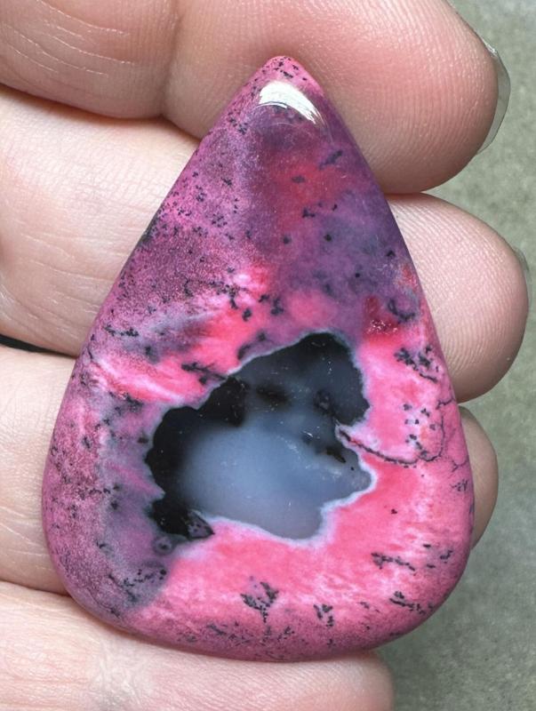 Teardrop 45x32mm Red Coloured Dendritic Opal Cabochon 89