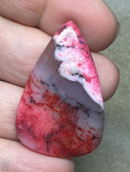 Teardrop 42x27mm Red Coloured Dendritic Opal Cabochon 92