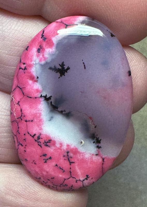 Oval 38x25mm Red Coloured Dendritic Opal Cabochon 97