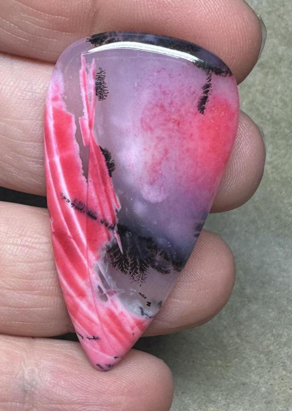 Teardrop 48x25mm Red Coloured Dendritic Opal Cabochon 99