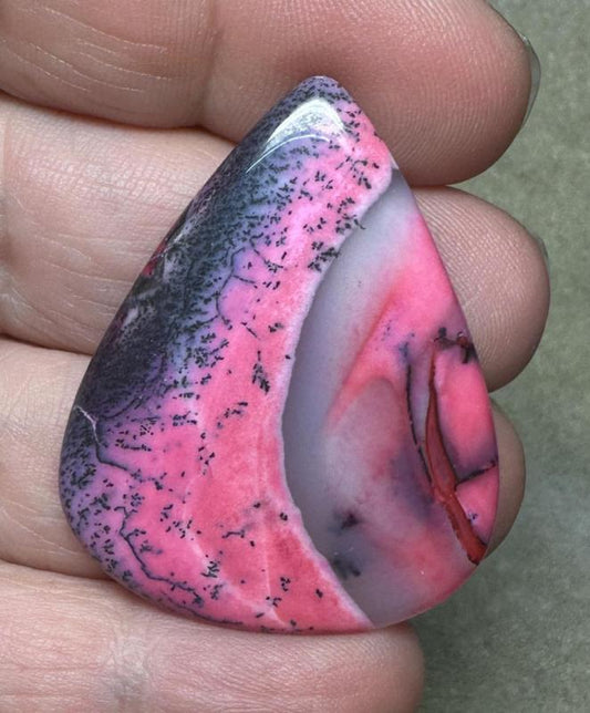Teardrop 40x32mm Red Coloured Dendritic Opal Cabochon 105