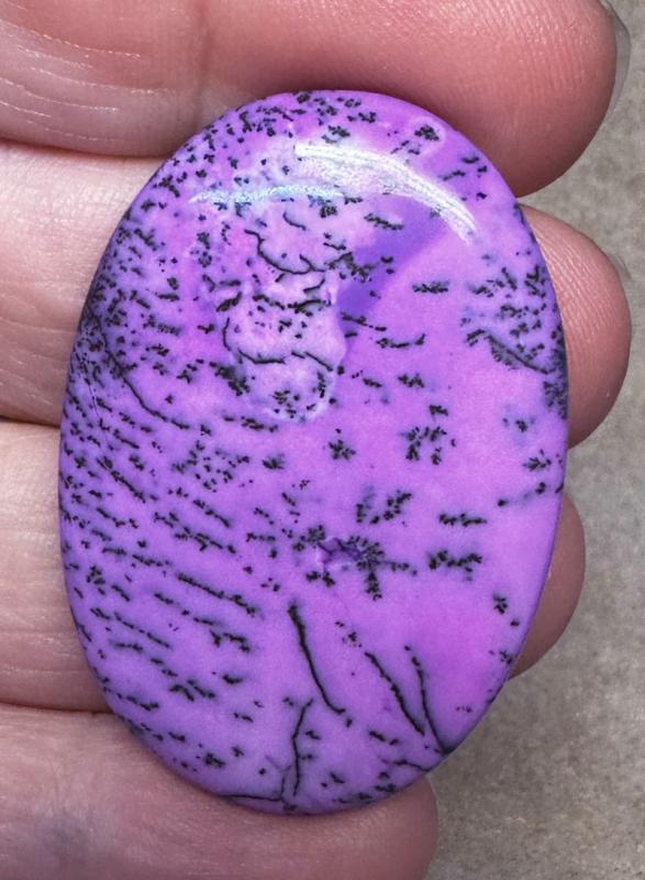 Oval 42x29mm Purple Coloured Dendritic Opal Cabochon 114