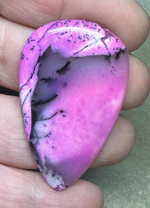 Teardrop 48x29mm Fuchsia Coloured Dendritic Opal Cabochon 133
