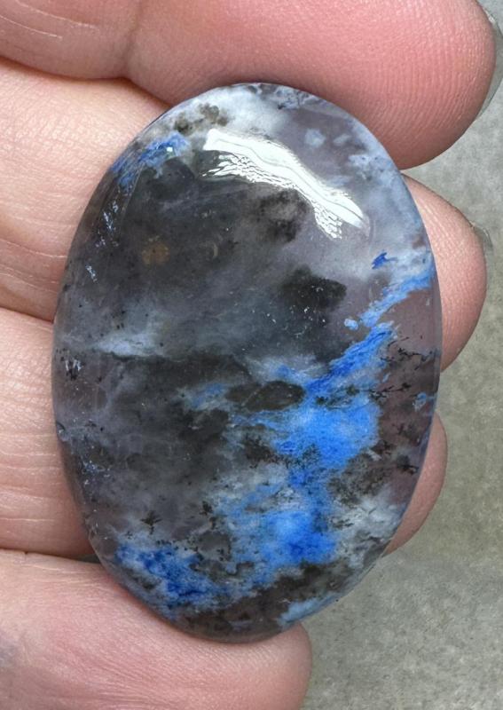 Oval 38x26mm Blue Coloured Dendritic Opal Cabochon 156