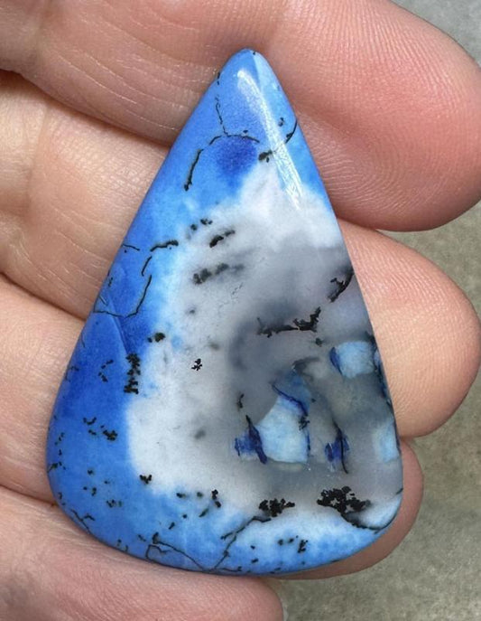 Teardrop 42x29mm Blue Coloured Dendritic Opal Cabochon 158