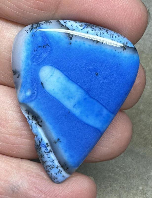 Teardrop 42x31mm Blue Coloured Dendritic Opal Cabochon 164