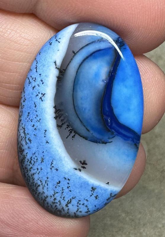 Oval 36x21mm Blue Coloured Dendritic Opal Cabochon 165