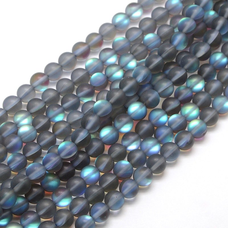 14 inch 10mm Round Blue Synthetic Moonstone Bead String
