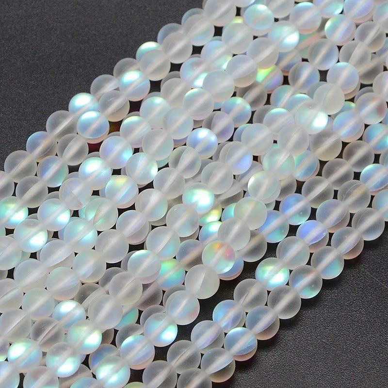 14 inch 10mm Round Frosted Synthetic Moonstone Bead String