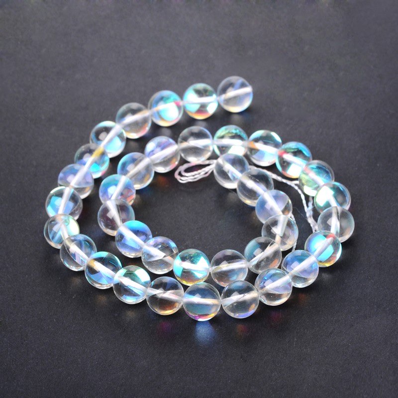 14 inch 6mm Round Clear Synthetic Moonstone Bead String