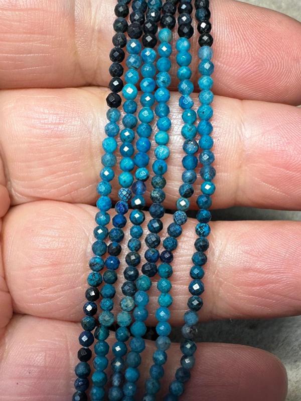 12 inch 2mm Round Faceted Chrysocolla Bead String
