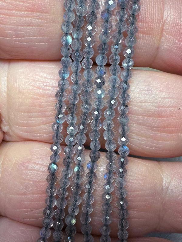 12 inch 2mm Round Faceted Labradorite Bead String