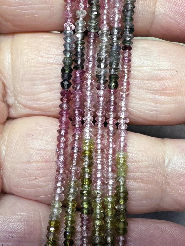13 inch 2mm Round Faceted Mixed Tourmaline Bead String