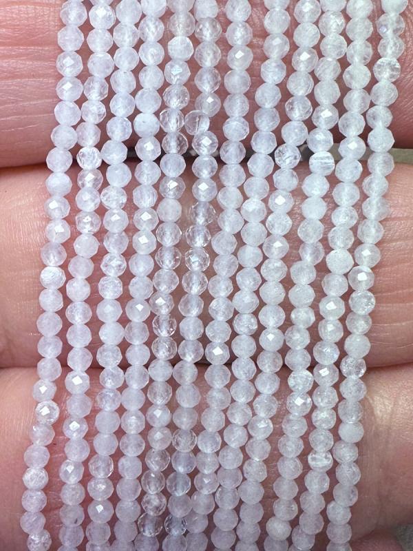 12 inch 2mm Round Faceted Rainbow Moonstone Bead String