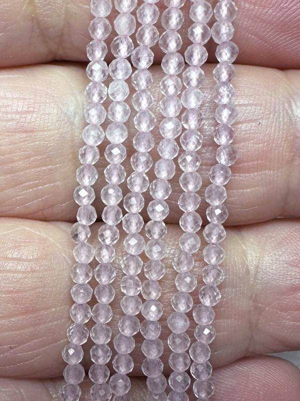 12 inch 2mm Round Faceted Rose Quartz Bead String