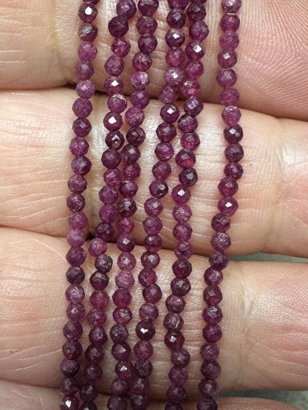 13 inch 2mm Round Faceted Ruby Bead String