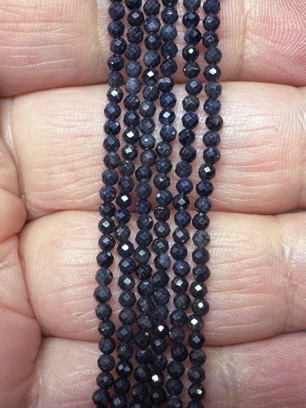 12 inch 2mm Round Faceted Sapphire Bead String