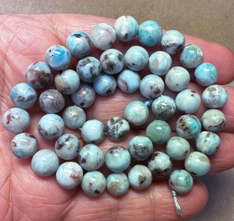 15 inch 8mm Round Larimar Bead String