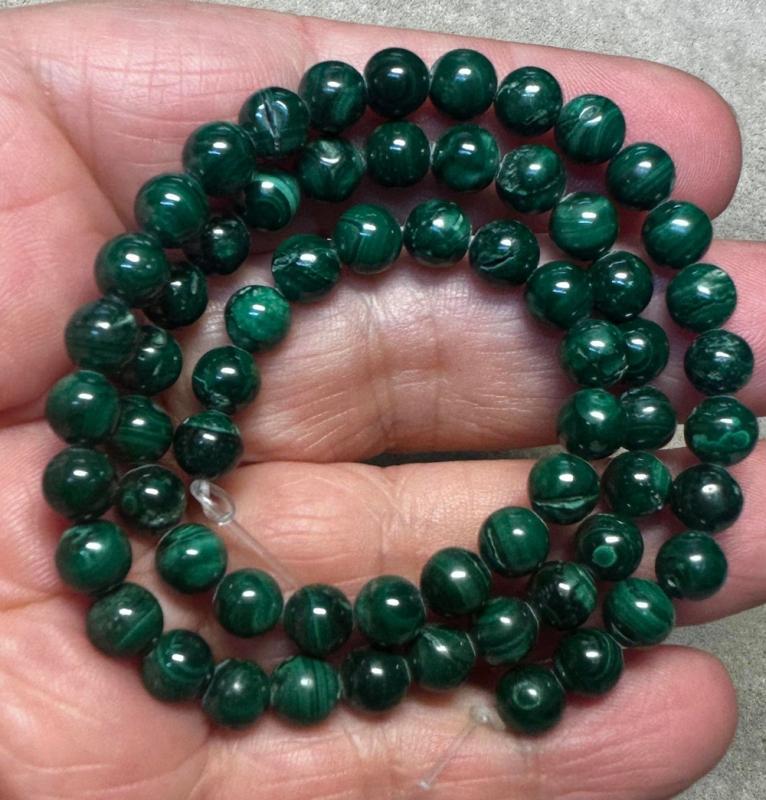 15 inch 6mm Round Malachite Bead String