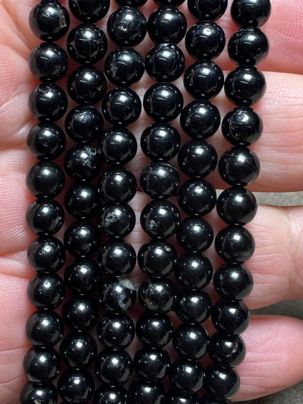 15 inch 6mm Round Black Tourmaline Bead String