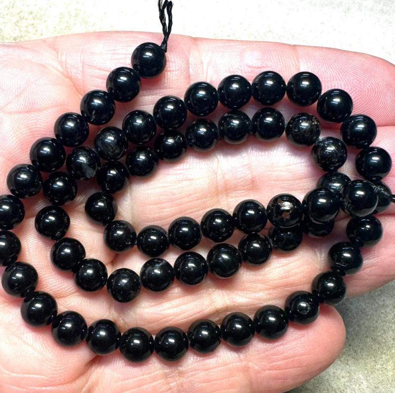15 inch 6mm Round Black Tourmaline Bead String