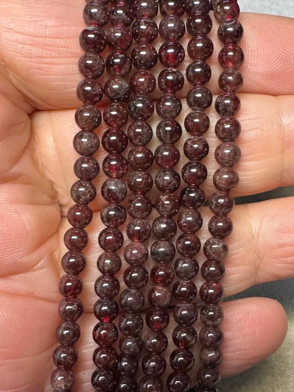 15 inch 4mm Round Garnet Bead String