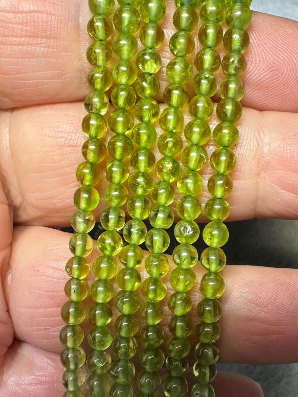 14 inch 4mm Round Peridot Bead String