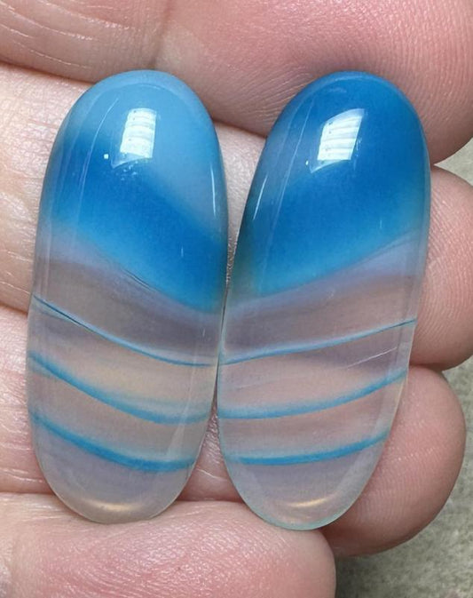 Oval 30x12mm Coloured Agate Cabochon Pair 02