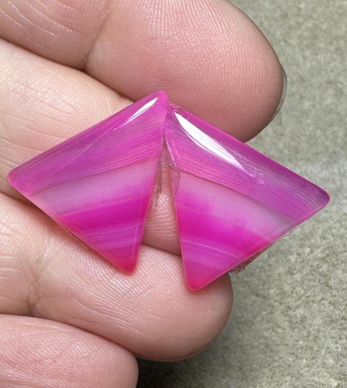 Triangle 19x18mm Coloured Agate Cabochon Pair 04