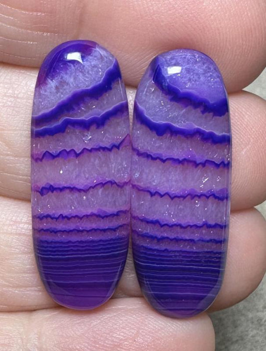 Oval 31x11mm Coloured Agate Cabochon Pair 11