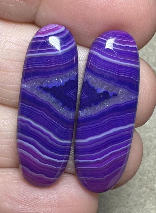 Oval 31x10mm Coloured Agate Cabochon Pair 14