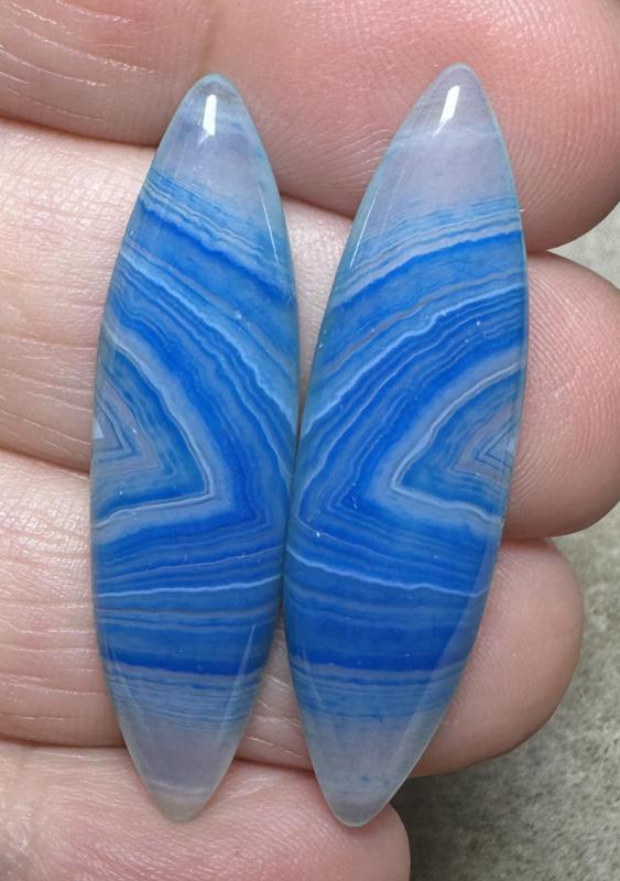 Marquise 40x10mm Coloured Agate Cabochon Pair 19