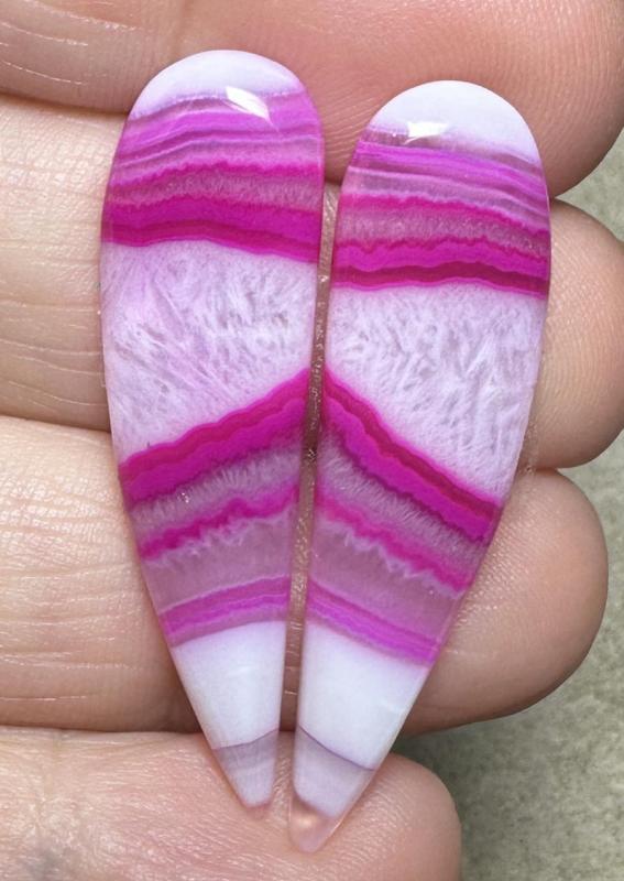Freeform 39x11mm Coloured Agate Cabochon Pair 26