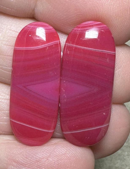 Oval 27x11mm Coloured Agate Cabochon Pair 32