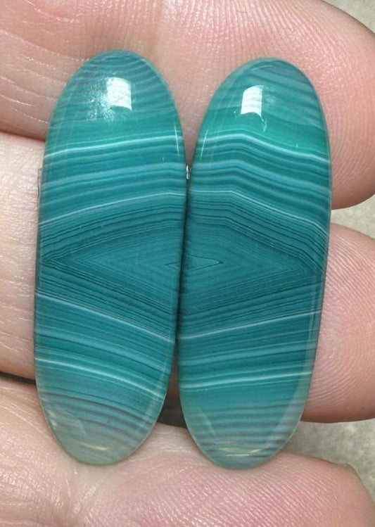 Oval 31x11mm Coloured Agate Cabochon Pair 44