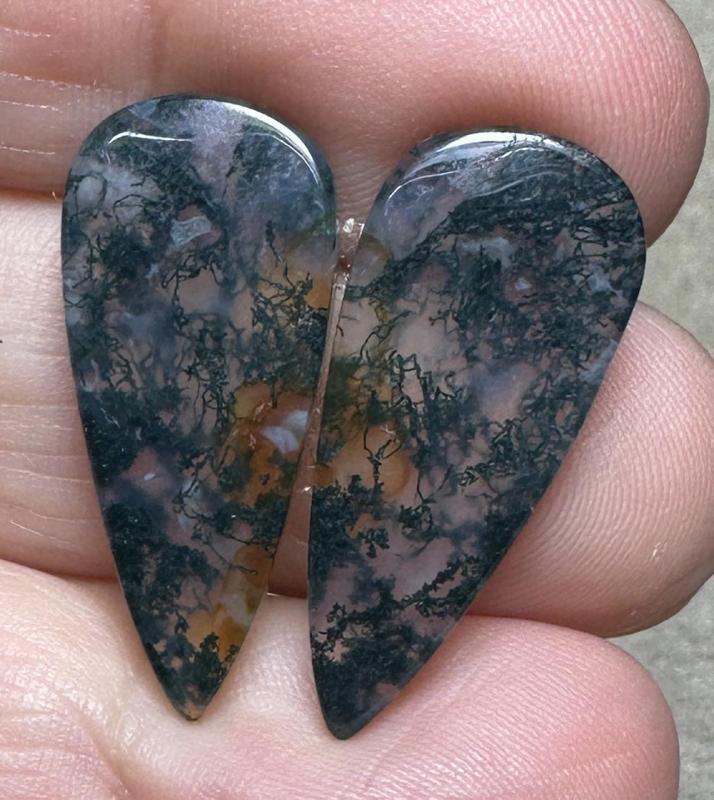 Teardrop 27x12mm Green Moss Agate Cabochon Pair 09