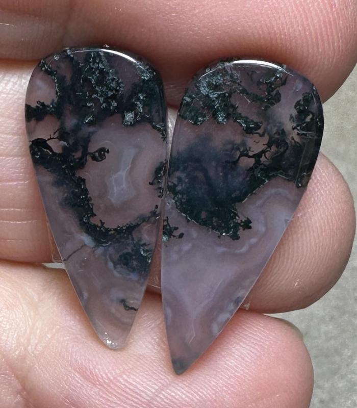 Teardrop 25x11mm Green Moss Agate Cabochon Pair 10