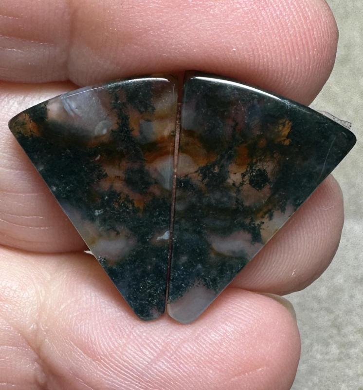 Freeform 22x15mm Green Moss Agate Cabochon Pair 17